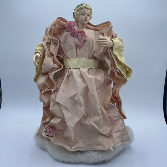 Vintage Paper Mache Angel Tree‎ Topper Light Pink Distressed Condition *Read - Picture 1 of 13